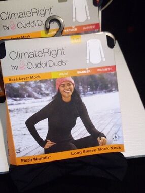 Cuddl Duds Black Long Sleeve Mock Neck Base Layer Plush Warmth